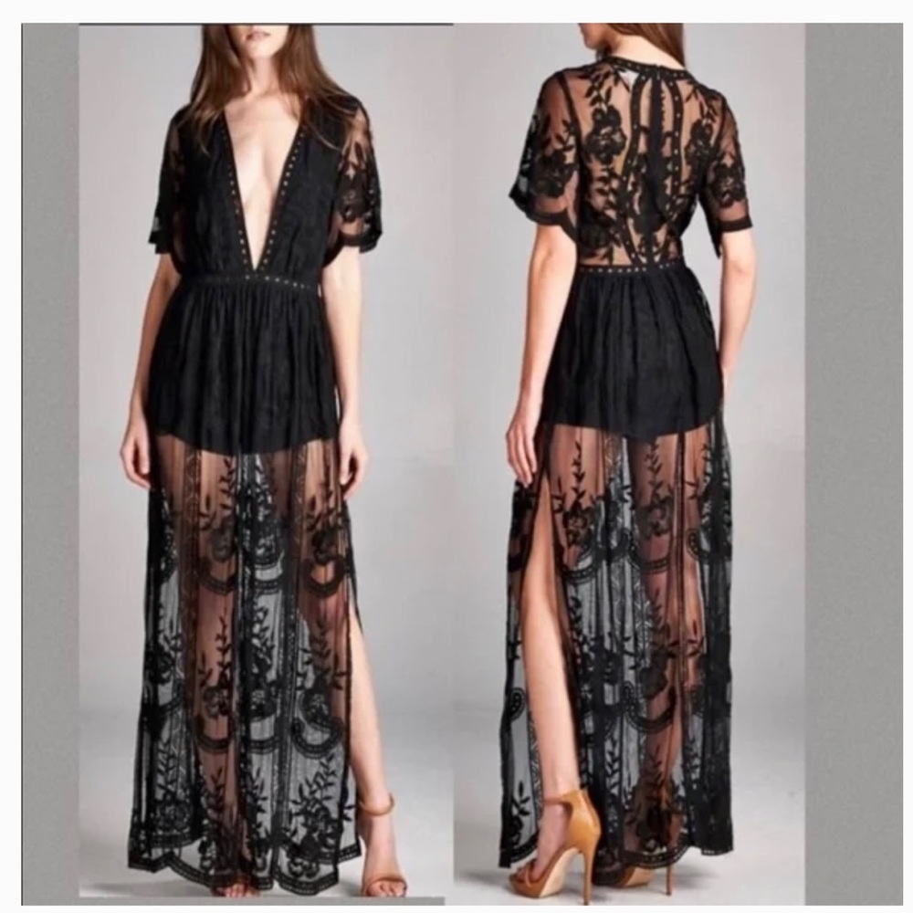 Honey Punch black mesh lace dress, women’s size M, never worn, great condition